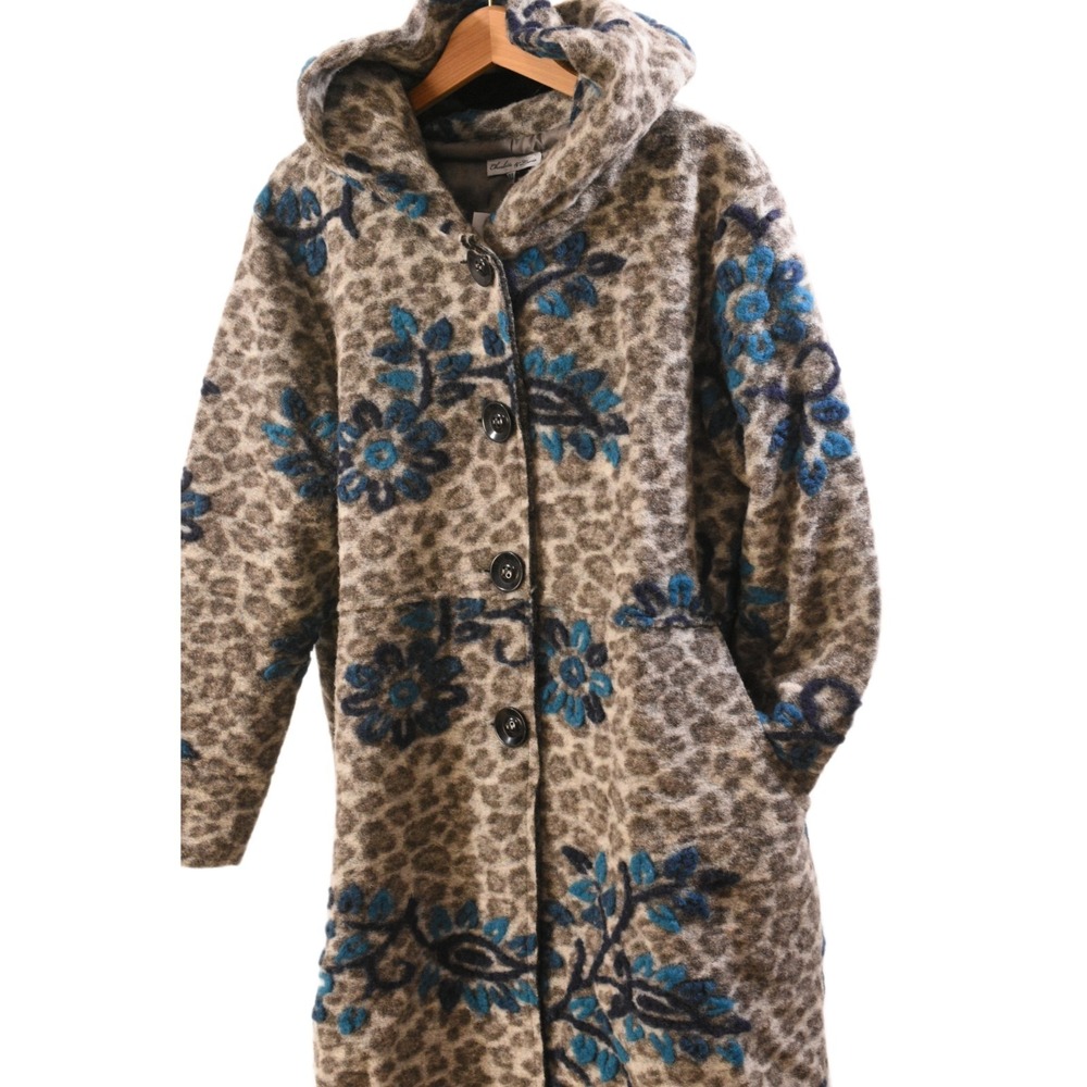Charlotte & Louis Wool Blend Sweater Coat Women XL Gray Blue Animal Print Floral - Picture 4 of 10